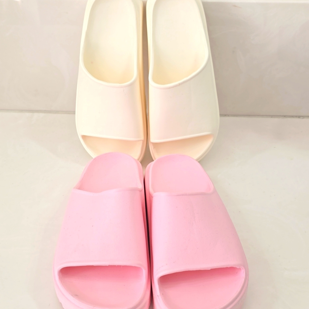 Slide sandals Temu pink & cream
